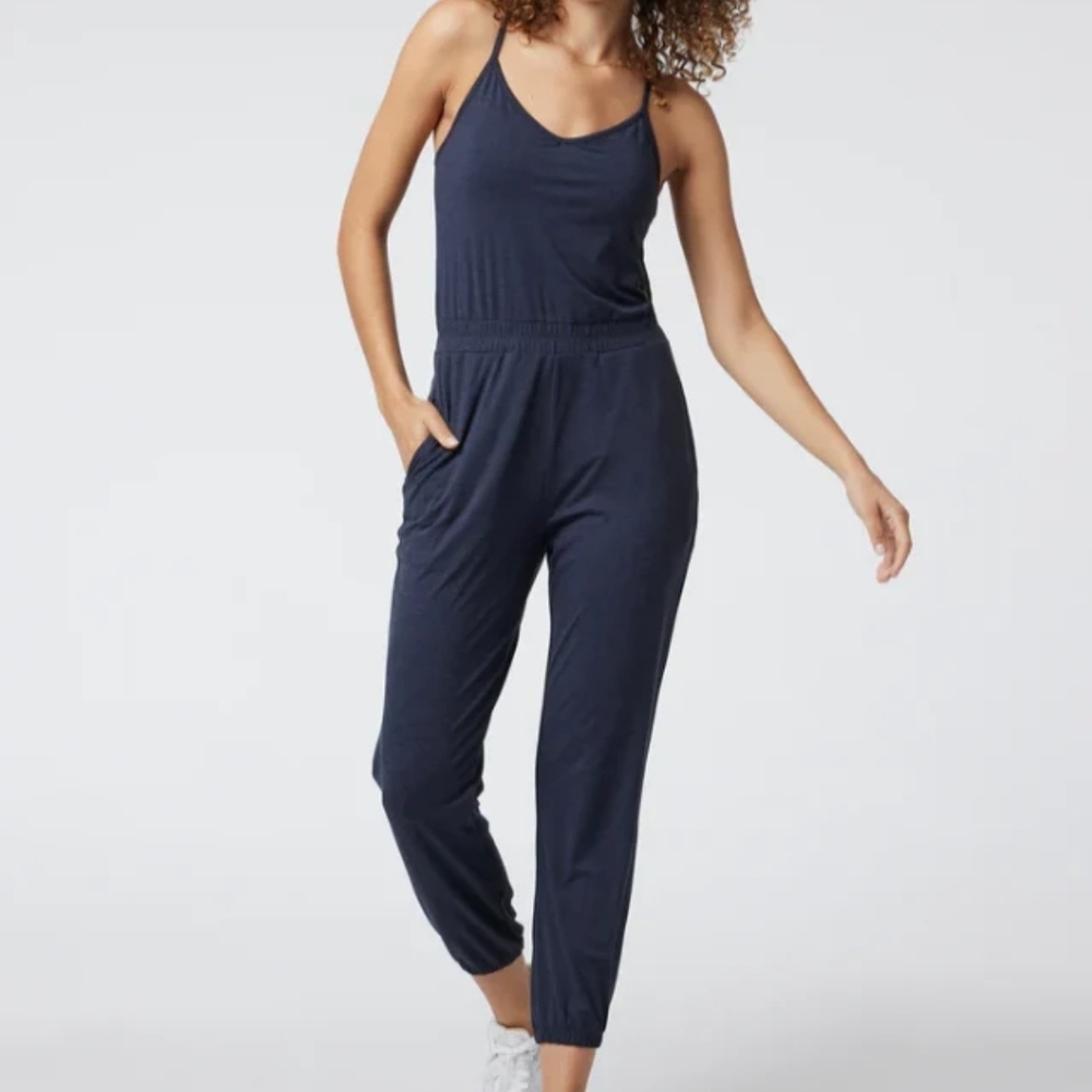 Vuori Navy Blue Spaghetti Strap Jumpsuit